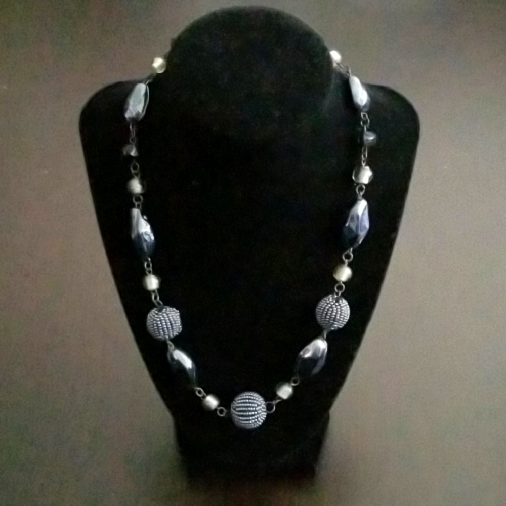 Blue on Blue shapes necklace